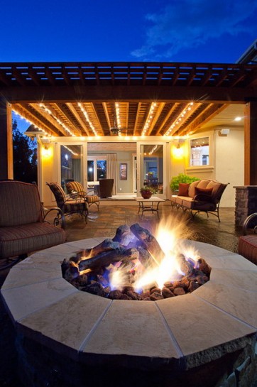 String Lighting and Fire Pit